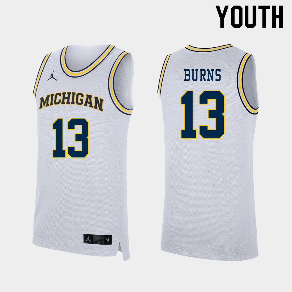 Youth #13 Ian Burns Michigan Wolverines College Basketball Jerseys Sale-White
